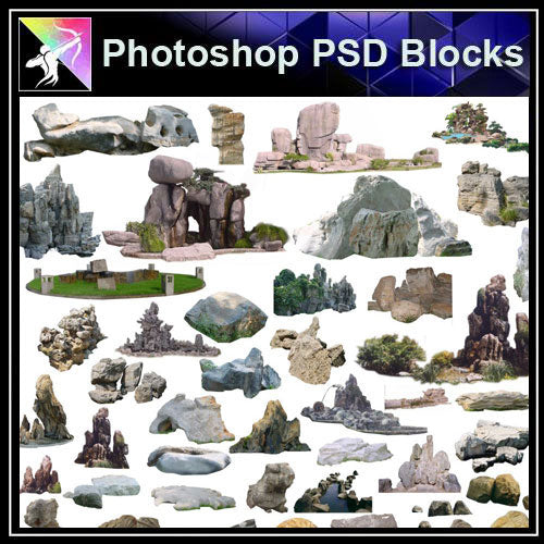 【Photoshop PSD Blocks】Landscape Stone PSD Blocks 2 - Architecture Autocad Blocks,CAD Details,CAD Drawings,3D Models,PSD,Vector,Sketchup Download