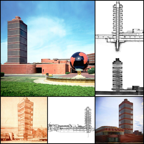 【World Famous Architecture CAD Drawings】SC Johnson Administration Building and Research Tower-Frank Lloyd Wright - Architecture Autocad Blocks,CAD Details,CAD Drawings,3D Models,PSD,Vector,Sketchup Download