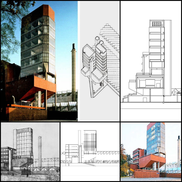【World Famous Architecture CAD Drawings】University of Leicester-James Stirling - Architecture Autocad Blocks,CAD Details,CAD Drawings,3D Models,PSD,Vector,Sketchup Download