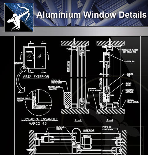 【Window Details】Aluminium Window Detail - Architecture Autocad Blocks,CAD Details,CAD Drawings,3D Models,PSD,Vector,Sketchup Download