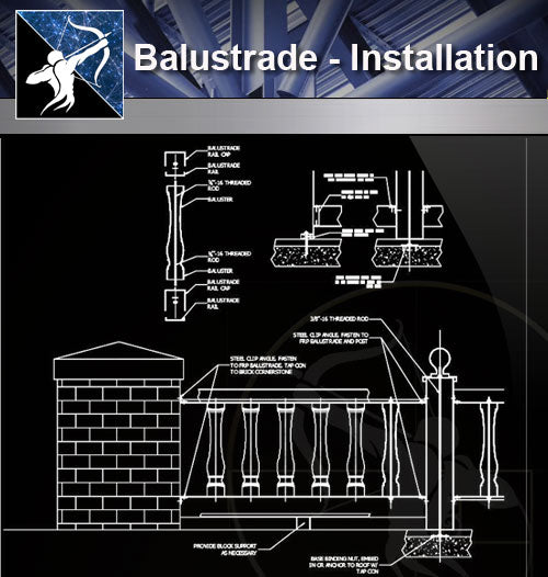 【Free Handrail Details】Balustrade - Installation Detail - Architecture Autocad Blocks,CAD Details,CAD Drawings,3D Models,PSD,Vector,Sketchup Download
