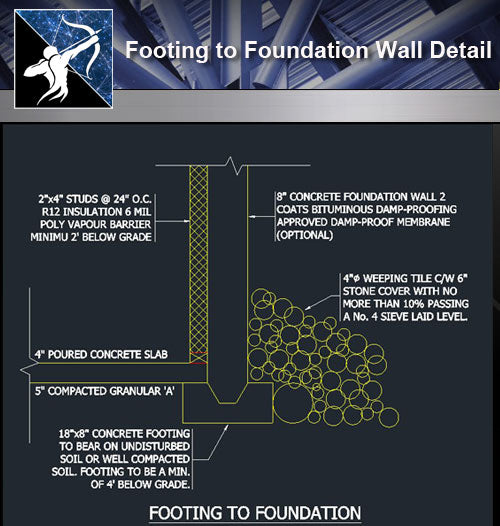 【Free Foundation Details】Footing to Foundation Wall Detail - Architecture Autocad Blocks,CAD Details,CAD Drawings,3D Models,PSD,Vector,Sketchup Download