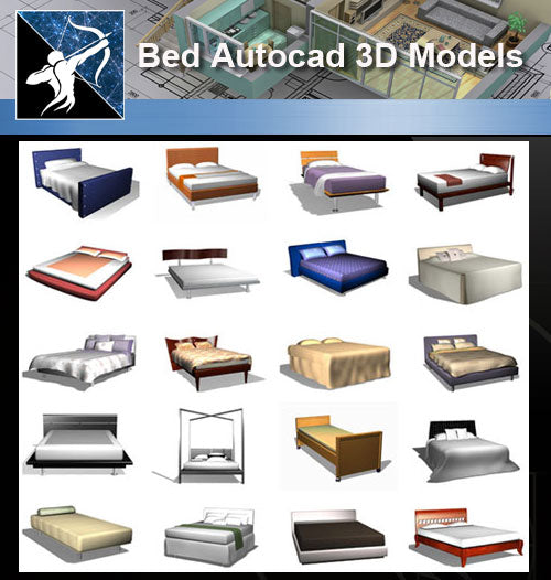★AutoCAD 3D Models-Bed Autocad 3D Models - Architecture Autocad Blocks,CAD Details,CAD Drawings,3D Models,PSD,Vector,Sketchup Download