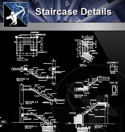 【Stair Details】Staircase design and detail - Architecture Autocad Blocks,CAD Details,CAD Drawings,3D Models,PSD,Vector,Sketchup Download