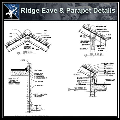 【Architecture Details】Ridge Eave & Parapet Details - Architecture Autocad Blocks,CAD Details,CAD Drawings,3D Models,PSD,Vector,Sketchup Download