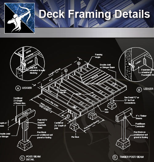 【Free Floor Details】Deck Framing Details - Architecture Autocad Blocks,CAD Details,CAD Drawings,3D Models,PSD,Vector,Sketchup Download