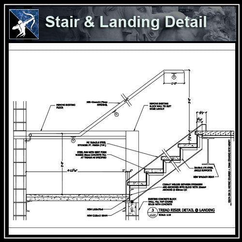 ★Free CAD Details-Stair @ Landing Detail - Architecture Autocad Blocks,CAD Details,CAD Drawings,3D Models,PSD,Vector,Sketchup Download