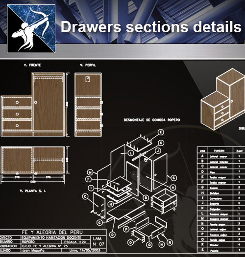 【Wood Constructure Details】Drawers sections detail in autocad dwg files - Architecture Autocad Blocks,CAD Details,CAD Drawings,3D Models,PSD,Vector,Sketchup Download