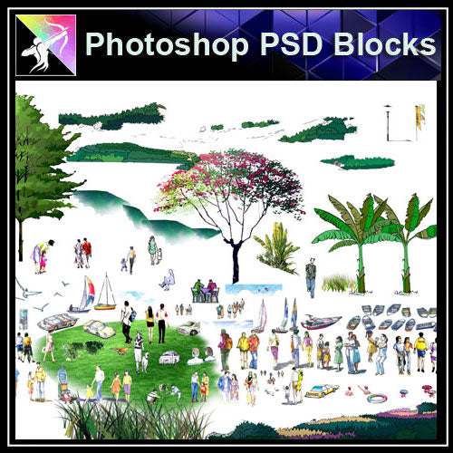 【Photoshop PSD Landscape Blocks】Hand-painted Landscape Blocks 2 - Architecture Autocad Blocks,CAD Details,CAD Drawings,3D Models,PSD,Vector,Sketchup Download