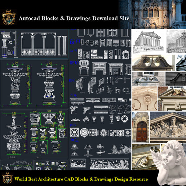 【Architectural Decoration CAD Blocks Bundle】Neoclassical and Romantic Architecture Design elements - Architecture Autocad Blocks,CAD Details,CAD Drawings,3D Models,PSD,Vector,Sketchup Download