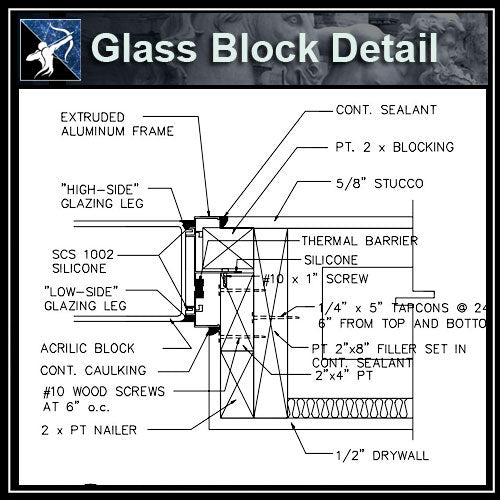 ★Free CAD Details-Glass Block Detail - Architecture Autocad Blocks,CAD Details,CAD Drawings,3D Models,PSD,Vector,Sketchup Download