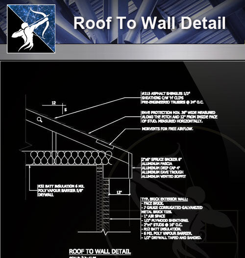 【Roof Details】Free Roof To Wall Detail - Architecture Autocad Blocks,CAD Details,CAD Drawings,3D Models,PSD,Vector,Sketchup Download