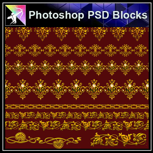 【Photoshop PSD Blocks】Gold Decorative Borders 7 - Architecture Autocad Blocks,CAD Details,CAD Drawings,3D Models,PSD,Vector,Sketchup Download