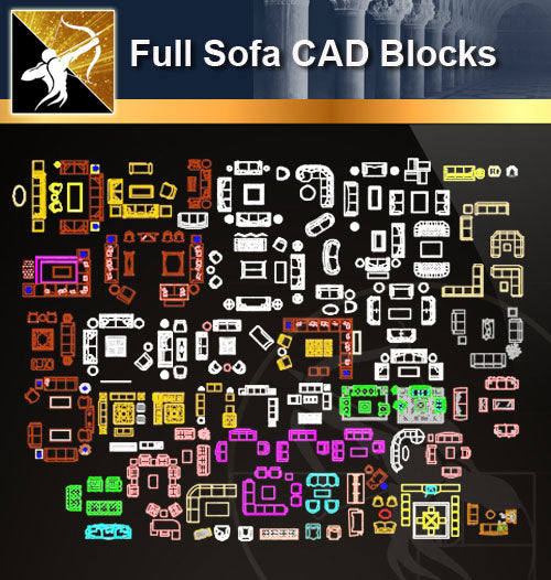 ★Full Sofa Blocks - Architecture Autocad Blocks,CAD Details,CAD Drawings,3D Models,PSD,Vector,Sketchup Download