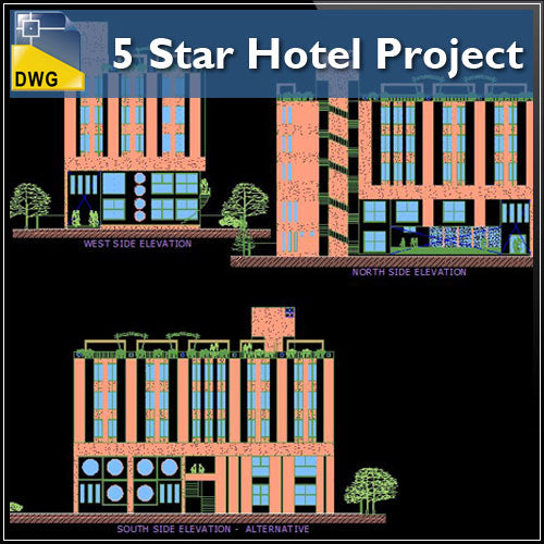 【Architecture CAD Projects】5 Star Hotel Project CAD Drawings - Architecture Autocad Blocks,CAD Details,CAD Drawings,3D Models,PSD,Vector,Sketchup Download