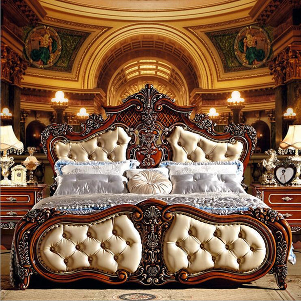modern european solid wood bed Fashion Carved  1.8 m bed  french bedroom furniture 6592