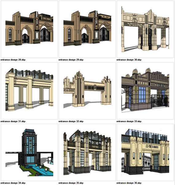 ★Sketchup 3D Models-9 Types of Artdeco Entrance Design Sketchup Models V.4 - Architecture Autocad Blocks,CAD Details,CAD Drawings,3D Models,PSD,Vector,Sketchup Download