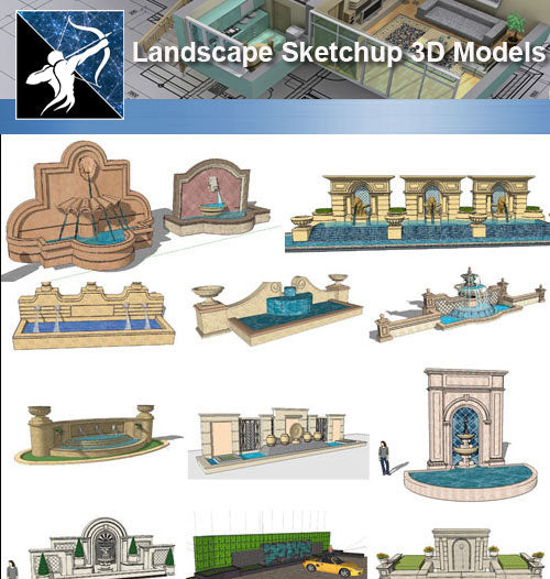 ★Sketchup 3D Models-Landscape Wall Waterfall Sketchup Models