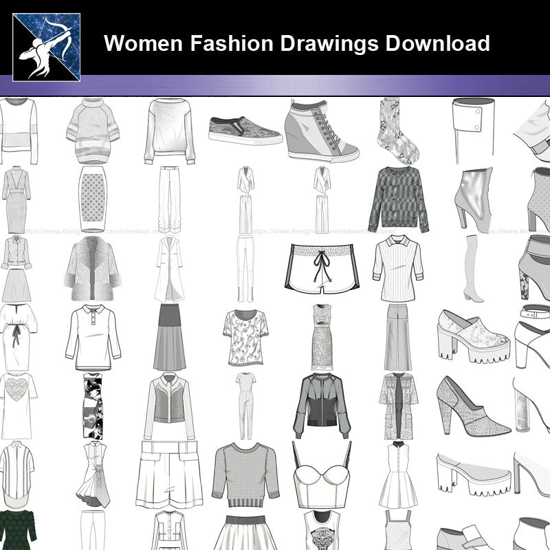 ★Women Fashion Drawings Download  V.6-Women Dresses,Tops,Skirts,Shoes Design Drawings