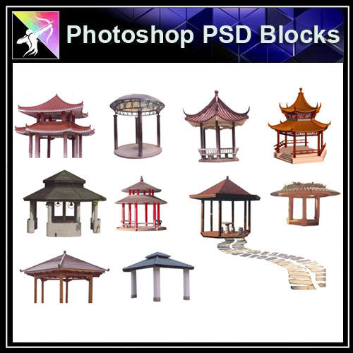 【Photoshop PSD Blocks】Chinese Pavilion PSD Blocks 1 - Architecture Autocad Blocks,CAD Details,CAD Drawings,3D Models,PSD,Vector,Sketchup Download