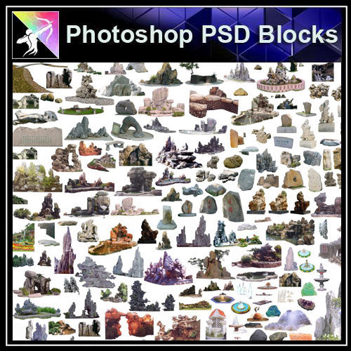 【Photoshop PSD Blocks】Landscape Stone PSD Blocks 3 - Architecture Autocad Blocks,CAD Details,CAD Drawings,3D Models,PSD,Vector,Sketchup Download