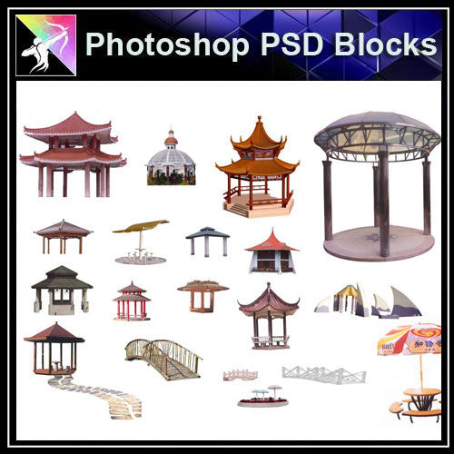 【Photoshop PSD Blocks】Chinese Pavilion PSD Blocks 3 - Architecture Autocad Blocks,CAD Details,CAD Drawings,3D Models,PSD,Vector,Sketchup Download