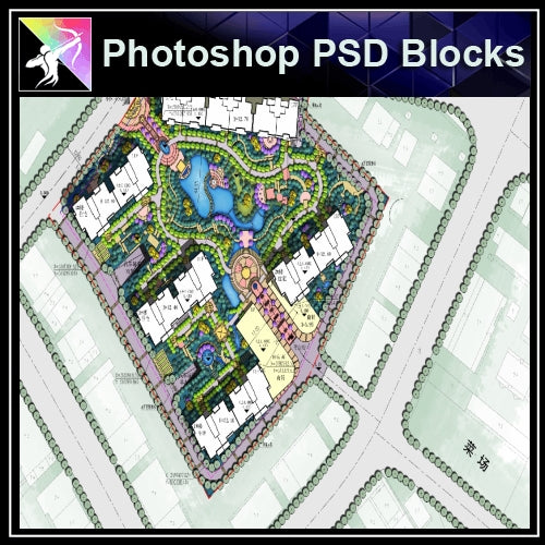Photoshop PSD Landscape Layout -Residential Plan Design PSD V.6 - Architecture Autocad Blocks,CAD Details,CAD Drawings,3D Models,PSD,Vector,Sketchup Download
