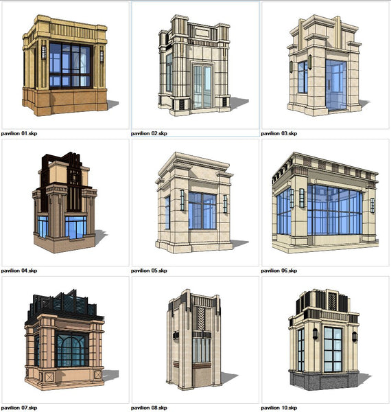 ★Sketchup 3D Models-9 Types of Pavilion Design Sketchup Models V.1 - Architecture Autocad Blocks,CAD Details,CAD Drawings,3D Models,PSD,Vector,Sketchup Download