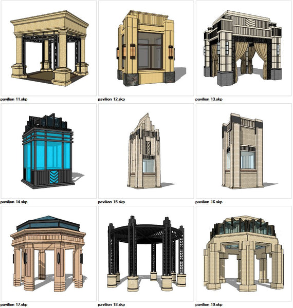 ★Sketchup 3D Models-9 Types of Pavilion Design Sketchup Models V.2 - Architecture Autocad Blocks,CAD Details,CAD Drawings,3D Models,PSD,Vector,Sketchup Download