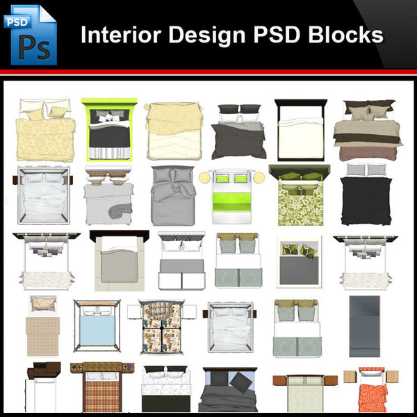 ★Photoshop PSD Blocks-Interior Design PSD Blocks-Bed PSD Blocks - Architecture Autocad Blocks,CAD Details,CAD Drawings,3D Models,PSD,Vector,Sketchup Download