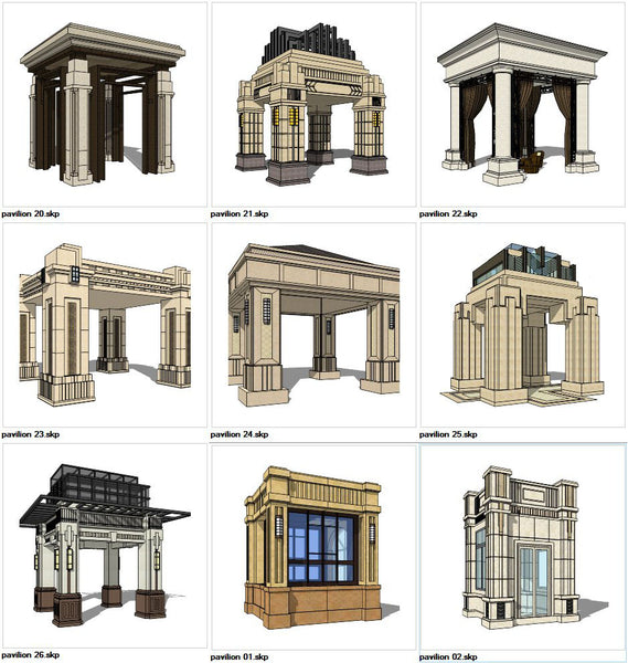 ★Sketchup 3D Models-9 Types of Pavilion Design Sketchup Models V.3 - Architecture Autocad Blocks,CAD Details,CAD Drawings,3D Models,PSD,Vector,Sketchup Download