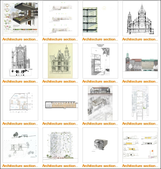 Architecture Sections Gallery V.2 - Architecture Autocad Blocks,CAD Details,CAD Drawings,3D Models,PSD,Vector,Sketchup Download
