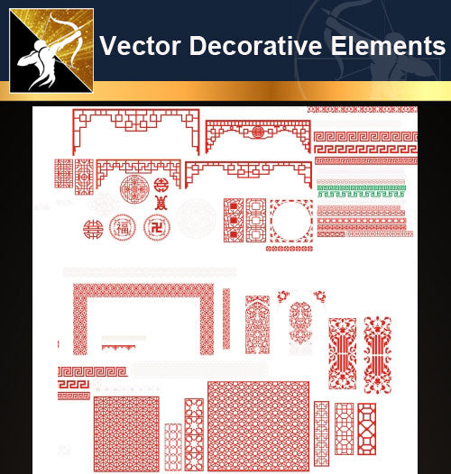 ★Vector Decoration Design Elements V.23-Download Illustration AI Vector Files - Architecture Autocad Blocks,CAD Details,CAD Drawings,3D Models,PSD,Vector,Sketchup Download