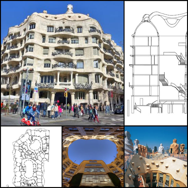 【World Famous Architecture CAD Drawings】Casa Mila-Antoni Gaudi - Architecture Autocad Blocks,CAD Details,CAD Drawings,3D Models,PSD,Vector,Sketchup Download