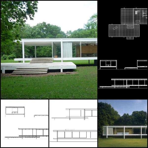 【World Famous Architecture CAD Drawings】Farnsworth House-Ludwig Mies van der Rohe - Architecture Autocad Blocks,CAD Details,CAD Drawings,3D Models,PSD,Vector,Sketchup Download