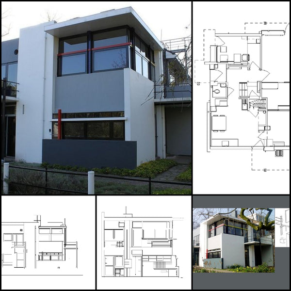 【World Famous Architecture CAD Drawings】Schroder House-Gerrit Rietveld - Architecture Autocad Blocks,CAD Details,CAD Drawings,3D Models,PSD,Vector,Sketchup Download