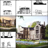 ★【Villa CAD Design,Details Project V.4-England Manor Style】Chateau,Manor,Mansion,Villa@Autocad Blocks,Drawings,CAD Details,Elevation - Architecture Autocad Blocks,CAD Details,CAD Drawings,3D Models,PSD,Vector,Sketchup Download