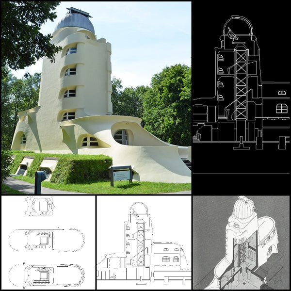 【World Famous Architecture CAD Drawings】The Einstein Tower / Erich Mendelsohn - Architecture Autocad Blocks,CAD Details,CAD Drawings,3D Models,PSD,Vector,Sketchup Download