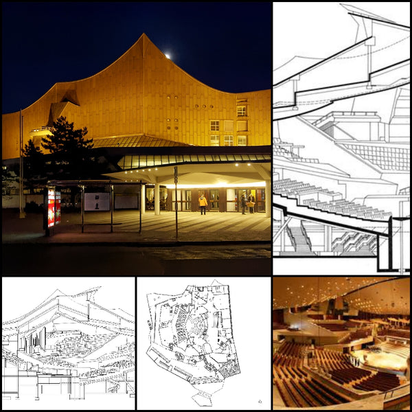 【World Famous Architecture CAD Drawings】Hans Scharoun's Berliner Philharmonie - Architecture Autocad Blocks,CAD Details,CAD Drawings,3D Models,PSD,Vector,Sketchup Download