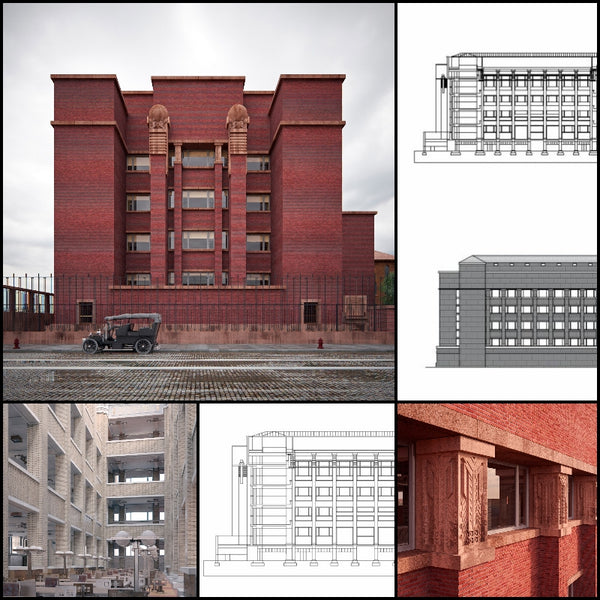 【World Famous Architecture CAD Drawings】Larkin Company Administration Building | Frank Lloyd Wright - Architecture Autocad Blocks,CAD Details,CAD Drawings,3D Models,PSD,Vector,Sketchup Download