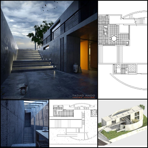 【World Famous Architecture CAD Drawings】TADAO ANDO - Iwasa House - Architecture Autocad Blocks,CAD Details,CAD Drawings,3D Models,PSD,Vector,Sketchup Download