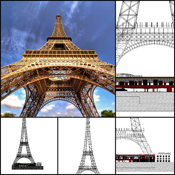 【World Famous Architecture CAD Drawings】La Tour Eiffel-Eiffel Tower-Stephen Sauvestre - Architecture Autocad Blocks,CAD Details,CAD Drawings,3D Models,PSD,Vector,Sketchup Download