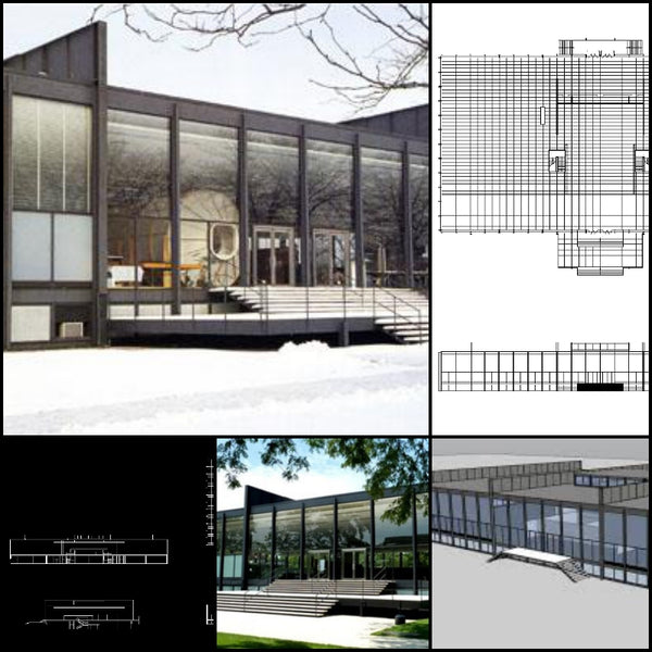 【World Famous Architecture CAD Drawings】Crown Hall- Ludwig Mies van der Rohe - Architecture Autocad Blocks,CAD Details,CAD Drawings,3D Models,PSD,Vector,Sketchup Download