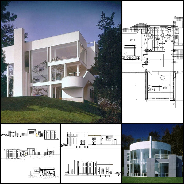 【World Famous Architecture CAD Drawings】Villa-Richard Meier's house - Architecture Autocad Blocks,CAD Details,CAD Drawings,3D Models,PSD,Vector,Sketchup Download
