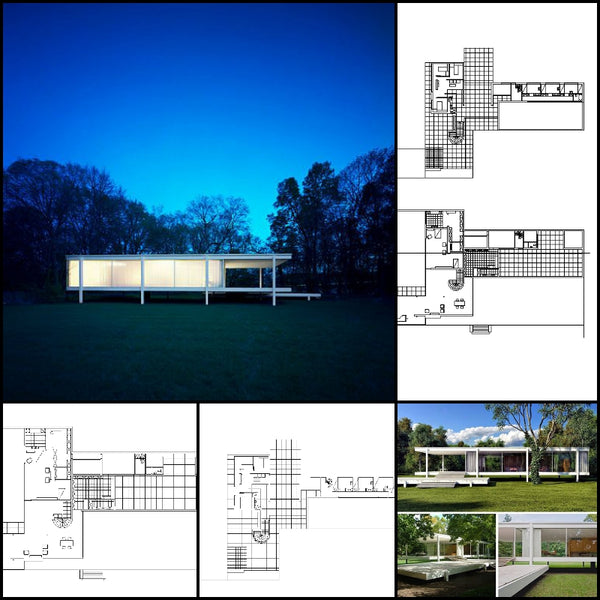 【World Famous Architecture CAD Drawings】Ludwig Mies van der Rohe - Farnsworth House - Architecture Autocad Blocks,CAD Details,CAD Drawings,3D Models,PSD,Vector,Sketchup Download