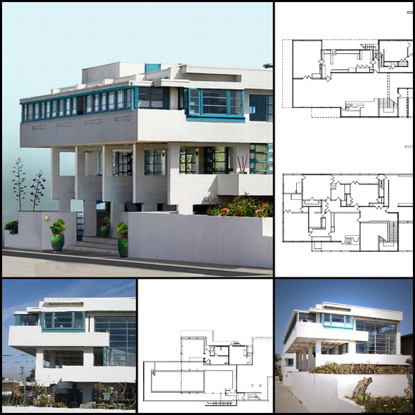【World Famous Architecture CAD Drawings】 Lovell Beach House-Rudolf Schindler - Architecture Autocad Blocks,CAD Details,CAD Drawings,3D Models,PSD,Vector,Sketchup Download