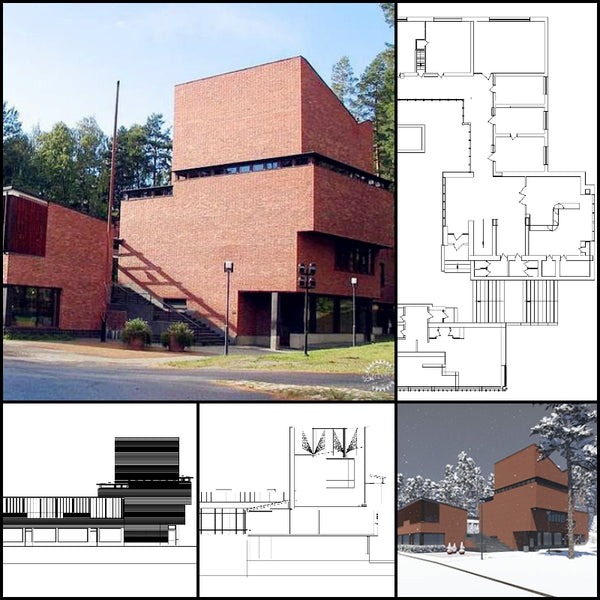 【World Famous Architecture CAD Drawings】Saynatsalo Town Hall-Alvar Aalto - Architecture Autocad Blocks,CAD Details,CAD Drawings,3D Models,PSD,Vector,Sketchup Download