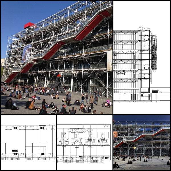 【World Famous Architecture CAD Drawings】Centre Georges Pompidou-Pompidou Centre -Richard Rogers and Renzo Piano - Architecture Autocad Blocks,CAD Details,CAD Drawings,3D Models,PSD,Vector,Sketchup Download