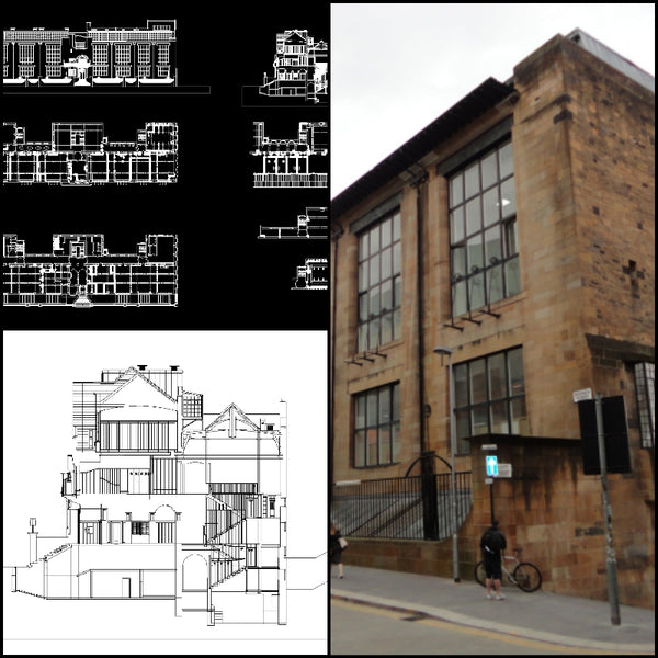 【World Famous Architecture CAD Drawings】Glasgow School of Art - Architecture Autocad Blocks,CAD Details,CAD Drawings,3D Models,PSD,Vector,Sketchup Download
