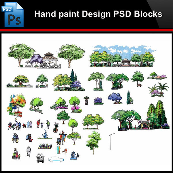 ★Photoshop PSD Blocks-Landscape Design PSD Blocks-Hand painted PSD Blocks V16 - Architecture Autocad Blocks,CAD Details,CAD Drawings,3D Models,PSD,Vector,Sketchup Download